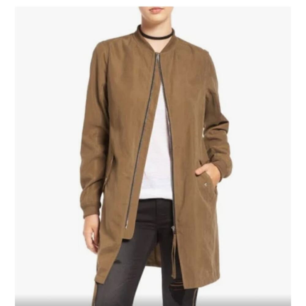 Womens Longline Bomber Jacket Lightweight Zip Up Coat Drawstring Hem Large